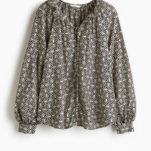 H&M Black and White Floral Frill Collar Blouse